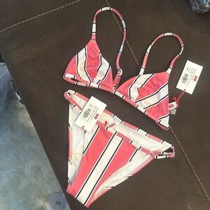 Pink & black striped bikini